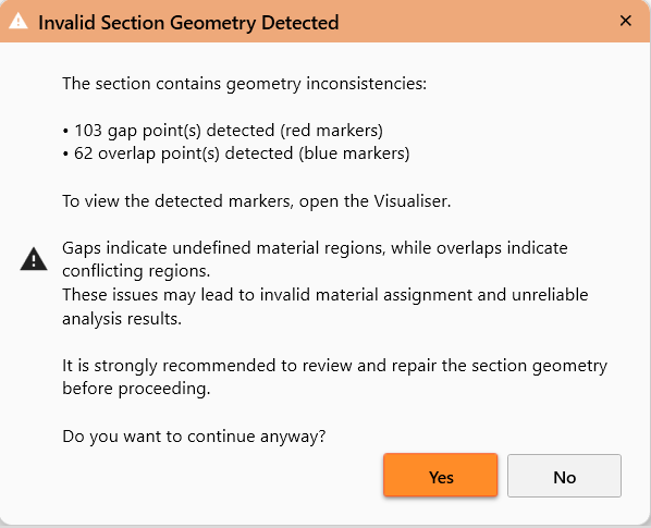 Invalid section geometry warning