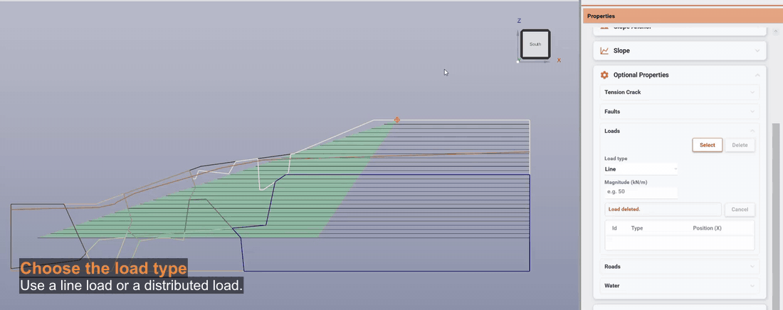 Adding line, distributed linear, and distributed uniform loads and responding to an overlapping-load warning