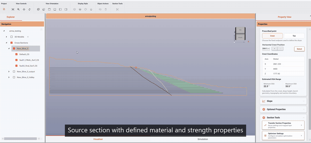 Selecting a receiving section, reviewing layer mappings, transferring section properties, and confirming that the receiving geometry remains unchanged