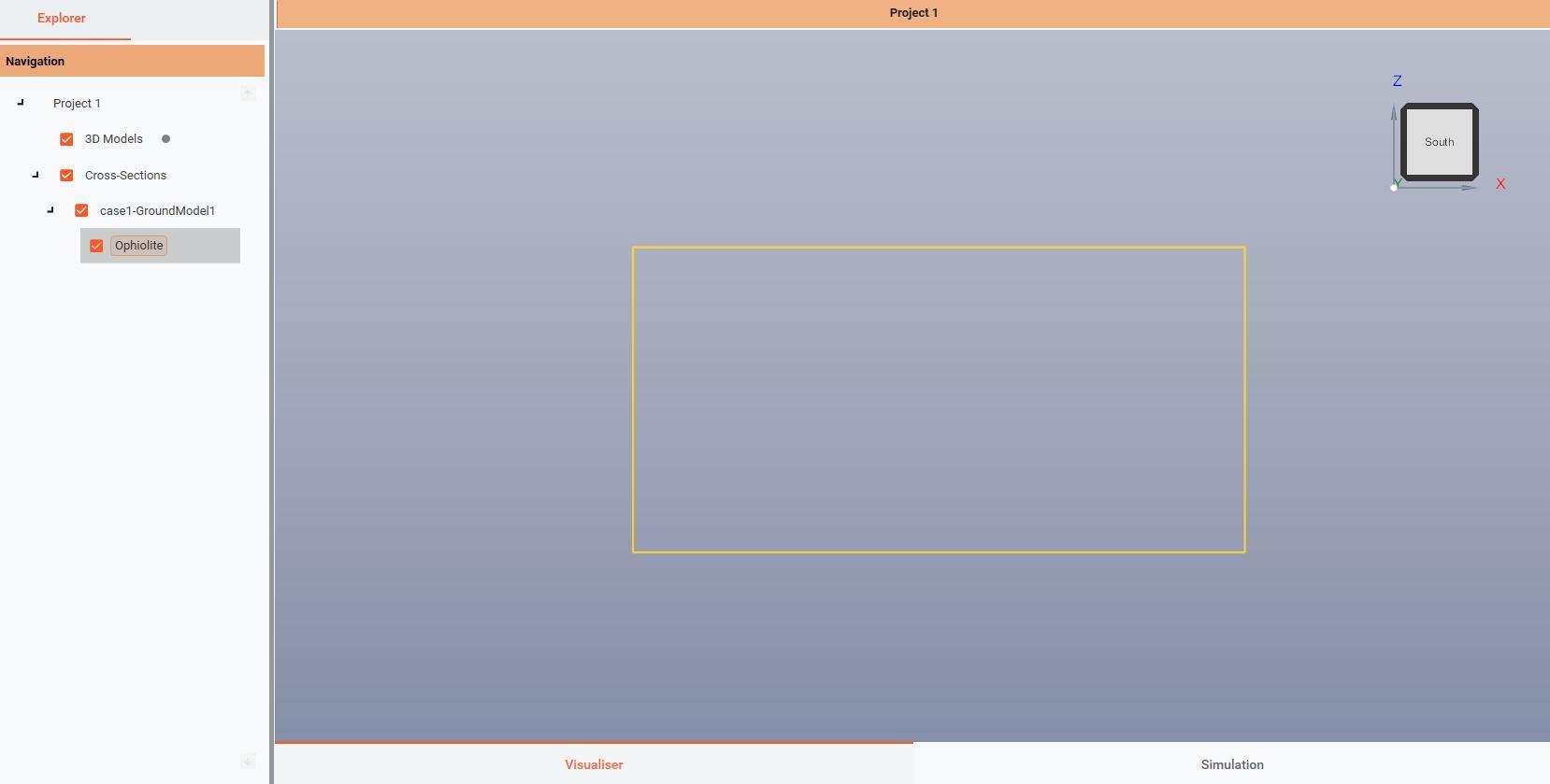 The homogeneous rectangular section in the Visualiser and its Navigation tree