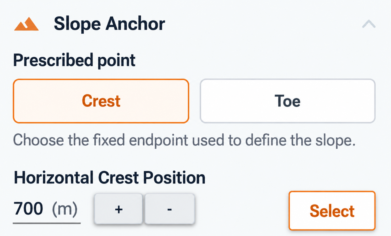 Crest selected with the horizontal position set to 700 metres